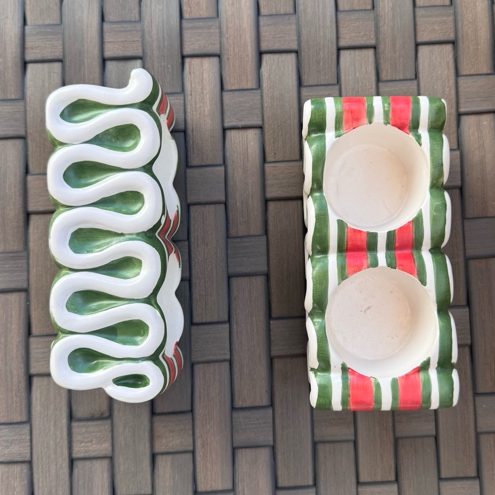 Yankee Candle Christmas Candy Ceramic Tea Light Candle‎ Holder Green Red White